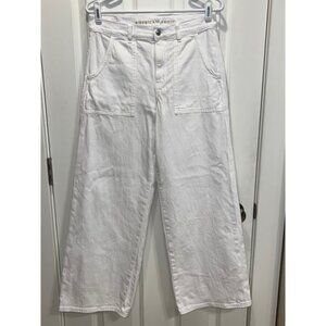 American Eagle White Wide Leg Crop Jeans Super High Rise Stretch Size 6 short